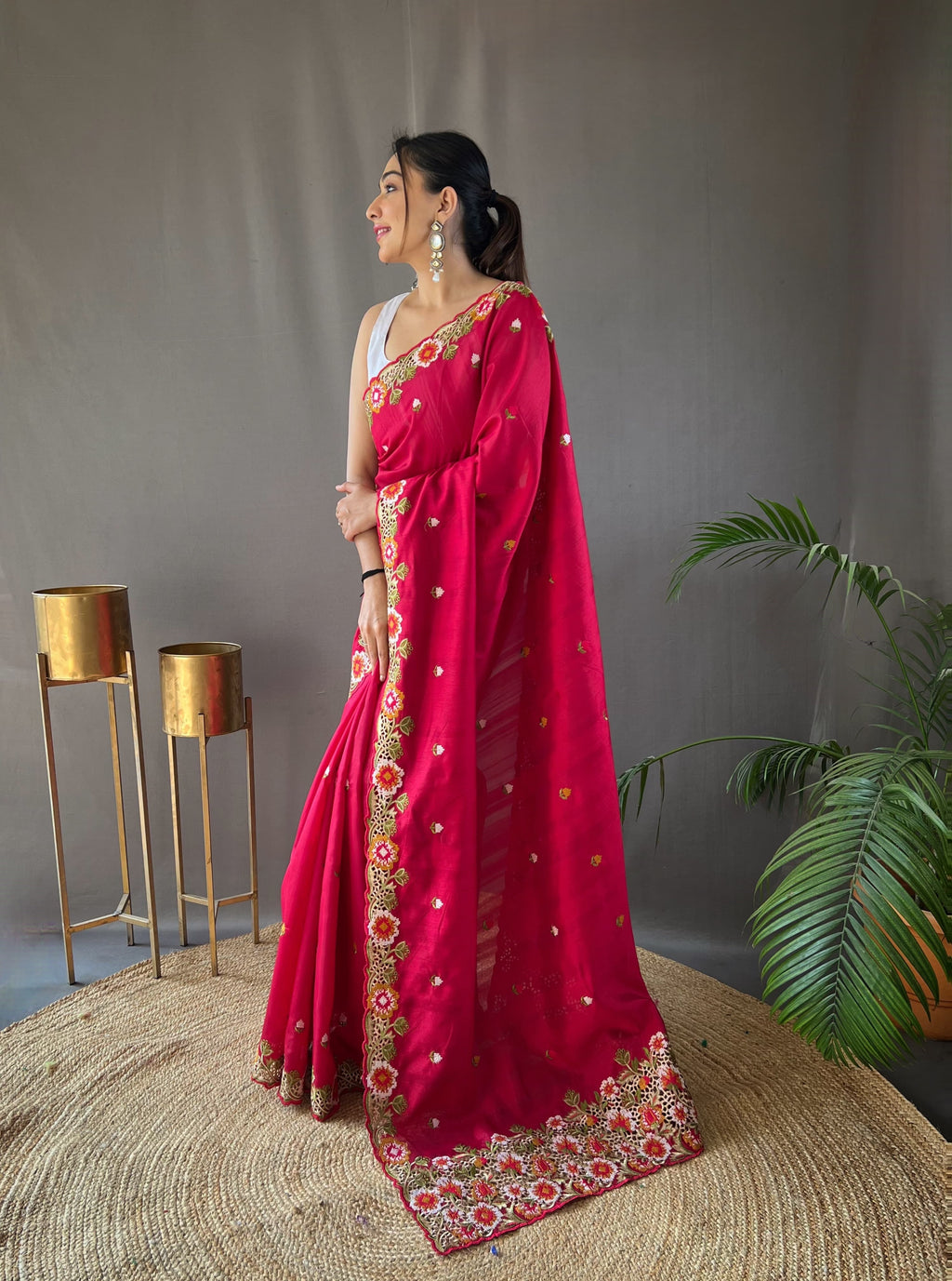 Sclout Women's Soft Silk Saree With Cut Boarder & Work Blouse Piece - ANIBEY