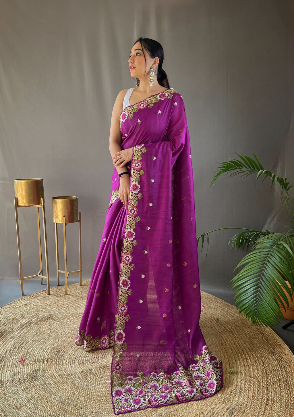 Sclout Women's Soft Silk Saree With Cut Boarder & Work Blouse Piece - ANIBEY