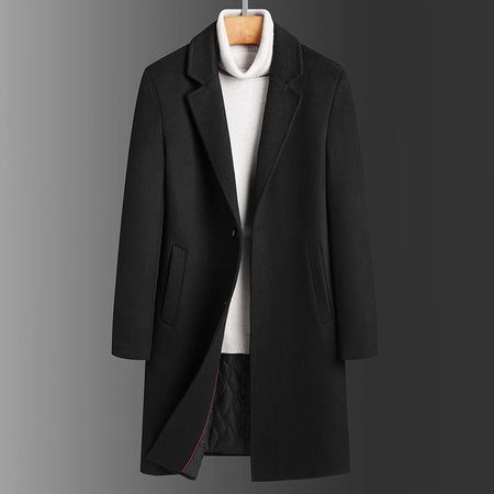Winter Woolen Men's Slim Long Casual Trench Coat Thick Warm Jacket - ANIBEY