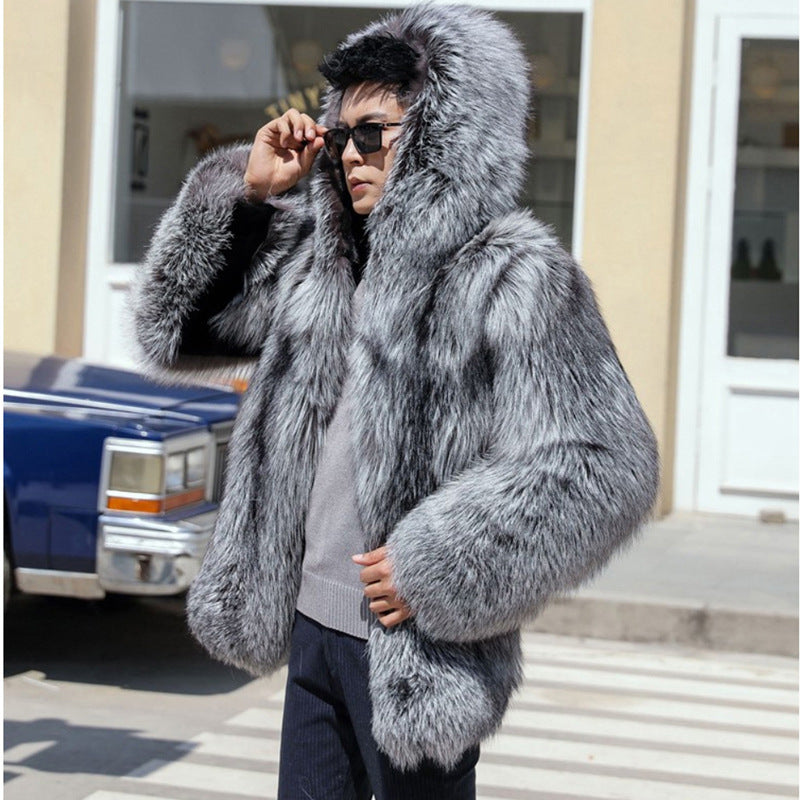 Hooded Fox Fur Men's Mink Fur - ANIBEY