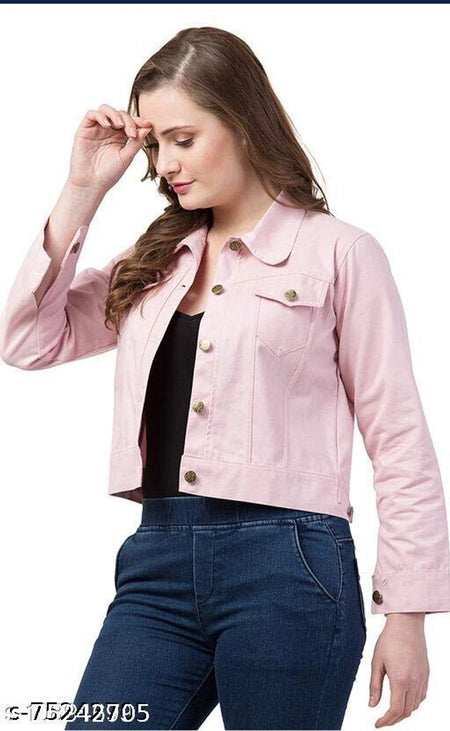 Denim Jacket for Women (Pink, S) - ANIBEY