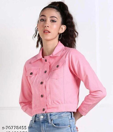 Denim Jacket for Women (Pink, S) - ANIBEY