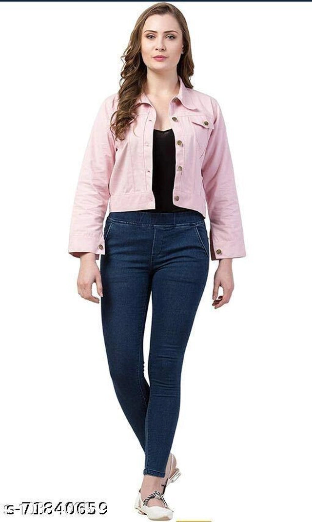 Denim Jacket for Women (Pink, S) - ANIBEY