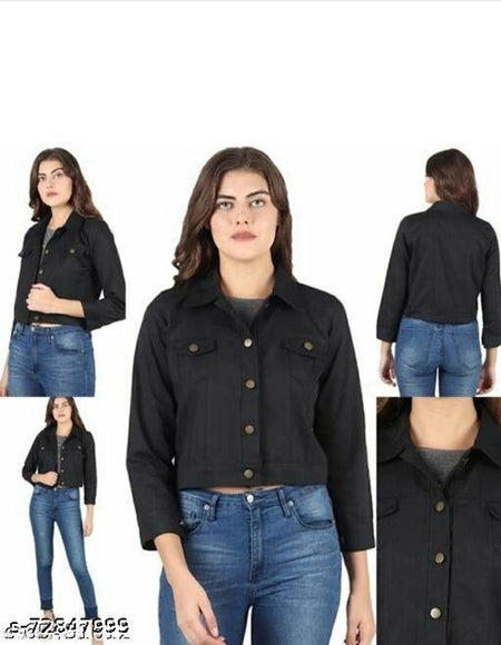 Denim Jacket for Women (Black, S) - ANIBEY