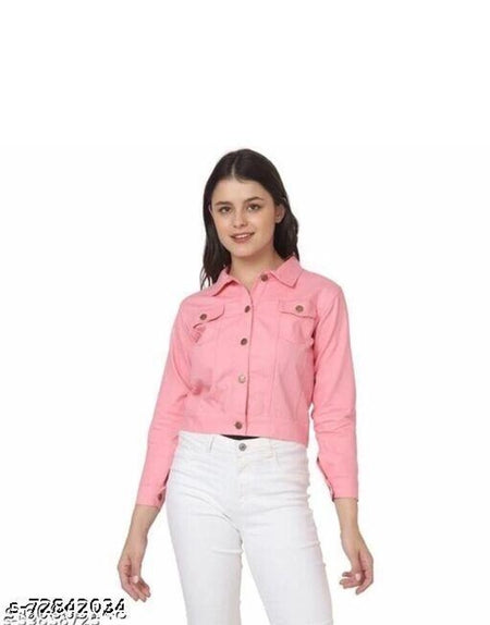 Denim Jacket for Women (Pink, S) - ANIBEY