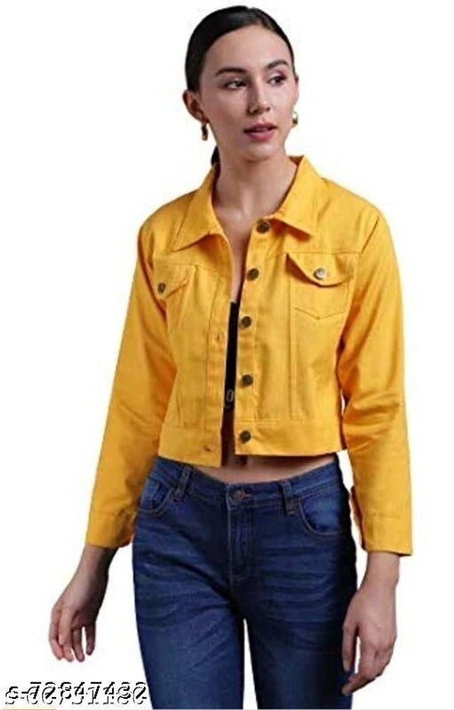 Denim Jacket for Women (Yellow, S) - ANIBEY