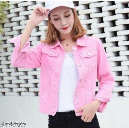 Denim Jacket for Women (Pink, S) - ANIBEY