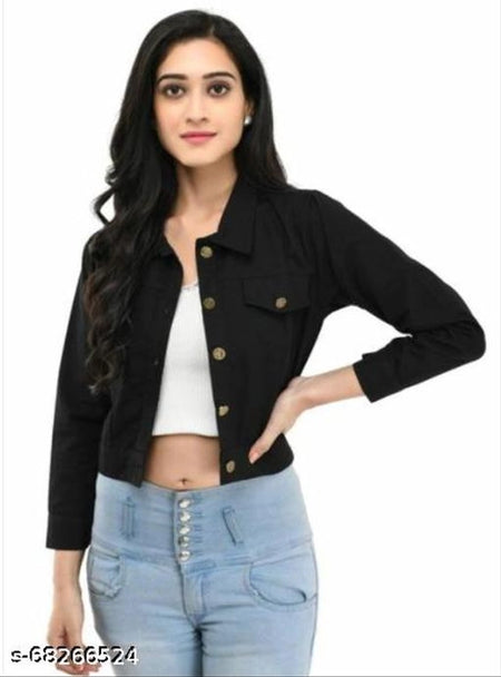 Denim Jacket for Women (Black, S) - ANIBEY