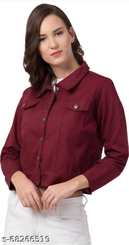 Denim Jacket for Women (Maroon, S) - ANIBEY