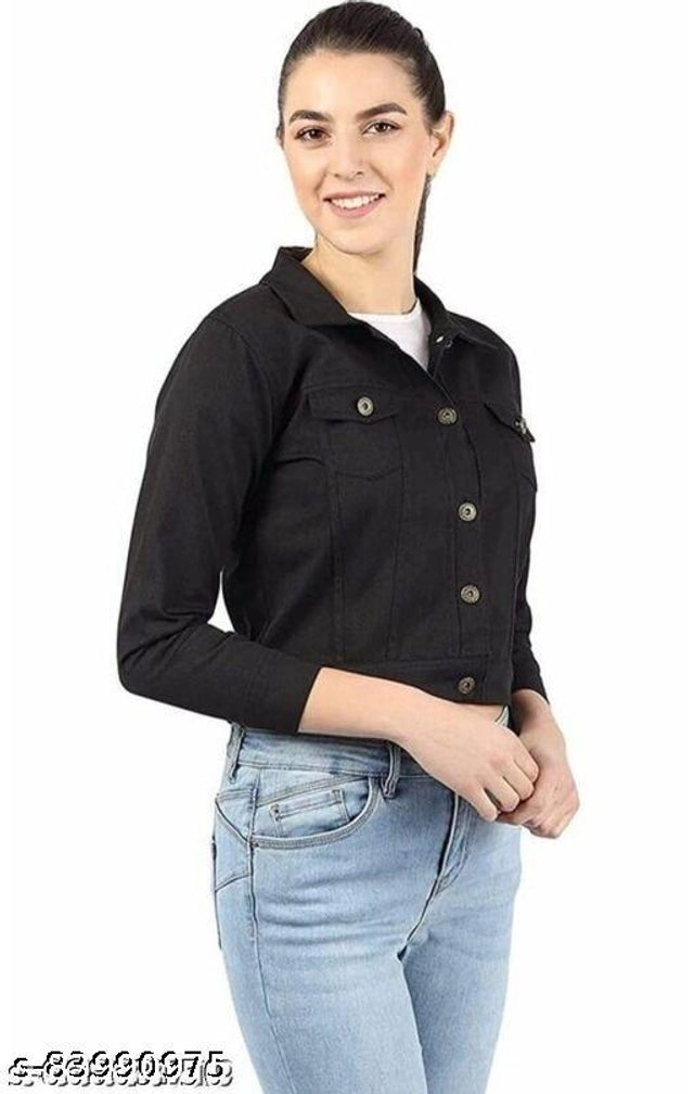 Denim Jacket for Women (Black, S) - ANIBEY