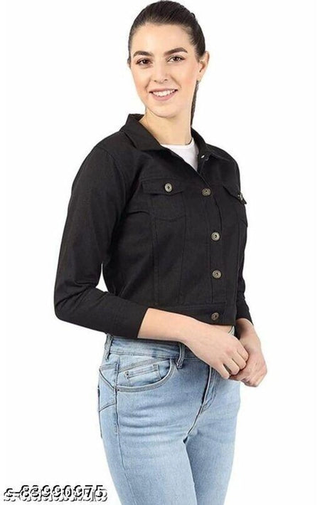 Denim Jacket for Women (Black, S) - ANIBEY