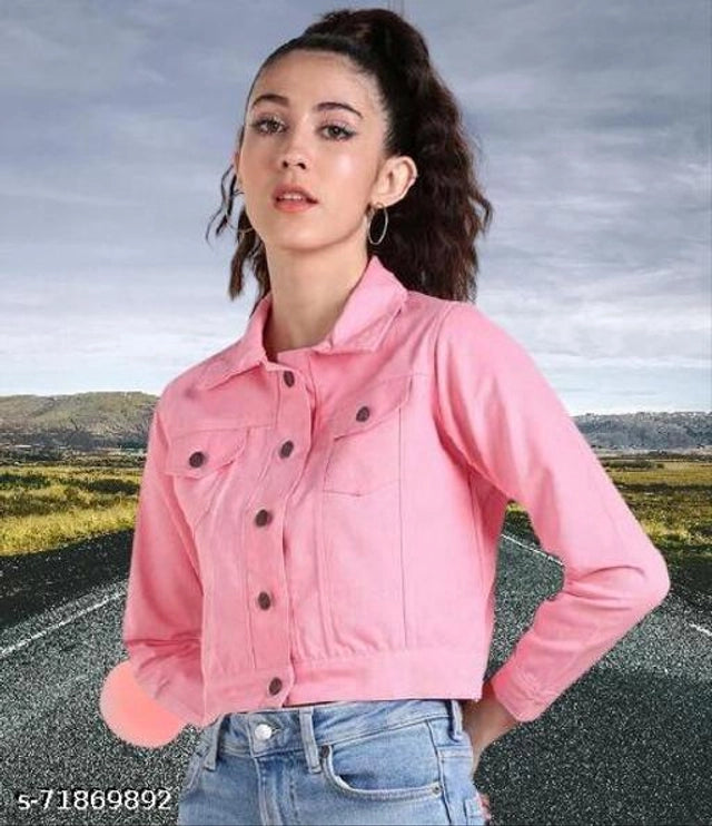 Denim Jacket for Women (Pink, S) - ANIBEY
