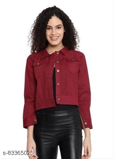 Denim Jacket for Women (Maroon, S) - ANIBEY
