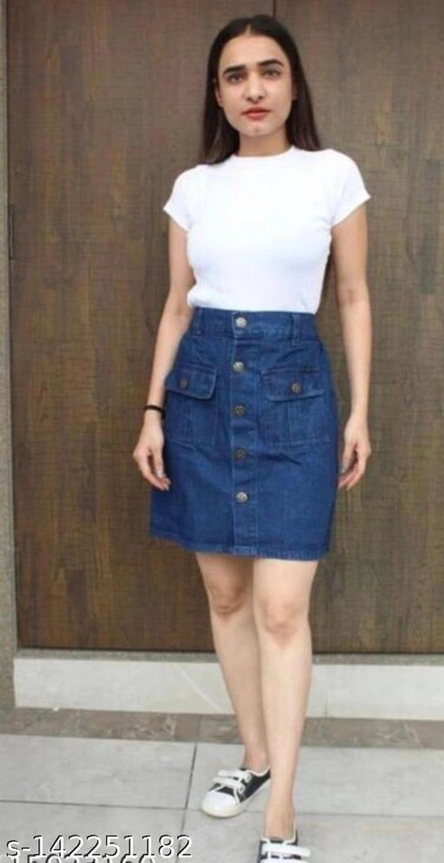 Denim Skirts for Women (Blue, 28) - ANIBEY