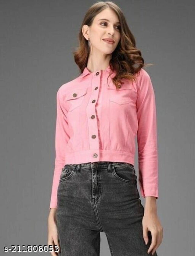 Cotton Blend Jacket for Women (Pink, S) - ANIBEY