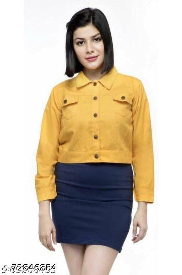 Denim Jacket for Women (Yellow, S) - ANIBEY