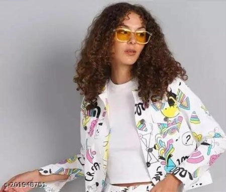 Cotton Jacket for Women (White, S) - ANIBEY