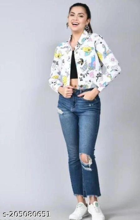 Cotton Jacket for Women (White, S) - ANIBEY