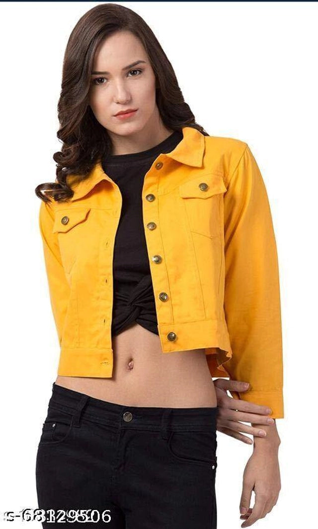 Denim Jacket for Women (Yellow, S) - ANIBEY