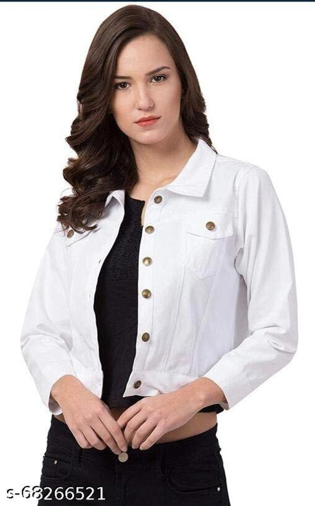 Denim Jacket for Women (White, S) - ANIBEY