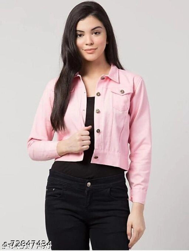 Denim Jacket for Women (Pink, S) - ANIBEY