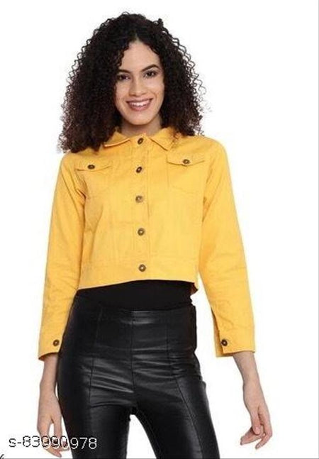 Denim Jacket for Women (Yellow, S) - ANIBEY