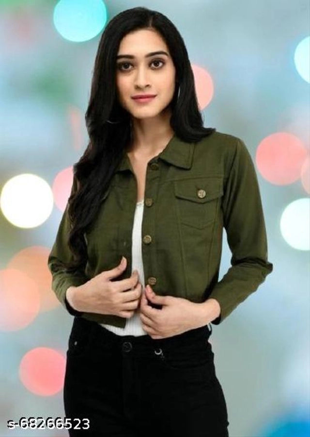 Denim Jacket for Women (Green, S) - ANIBEY