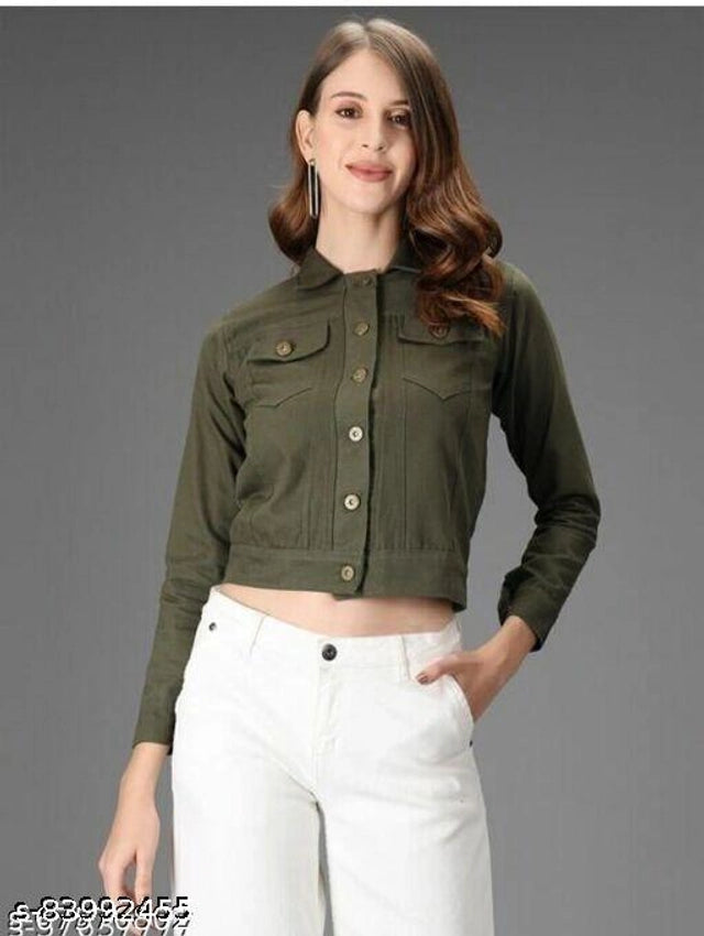 Denim Jacket for Women (Green, S) - ANIBEY