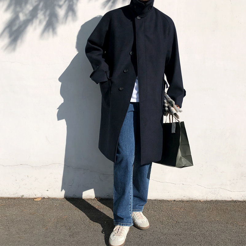 British Style Woolen Trench Coat for Men - ANIBEY