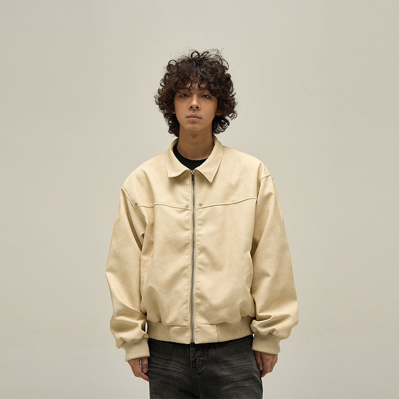 American Retro Brown Leather Jacket For Men - ANIBEY