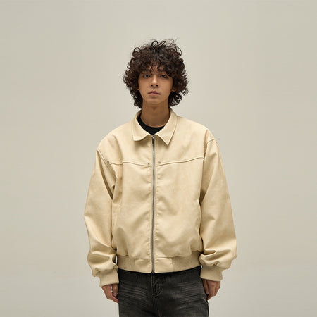 American Retro Brown Leather Jacket For Men - ANIBEY