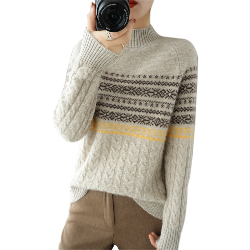 Women's Loose Slimming Sweater Warm Retro Top Inner Sweater Long Sleeve - ANIBEY