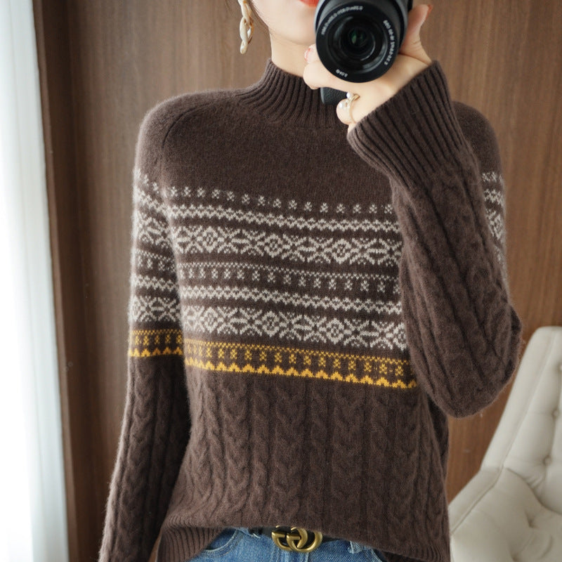 Women's Loose Slimming Sweater Warm Retro Top Inner Sweater Long Sleeve - ANIBEY